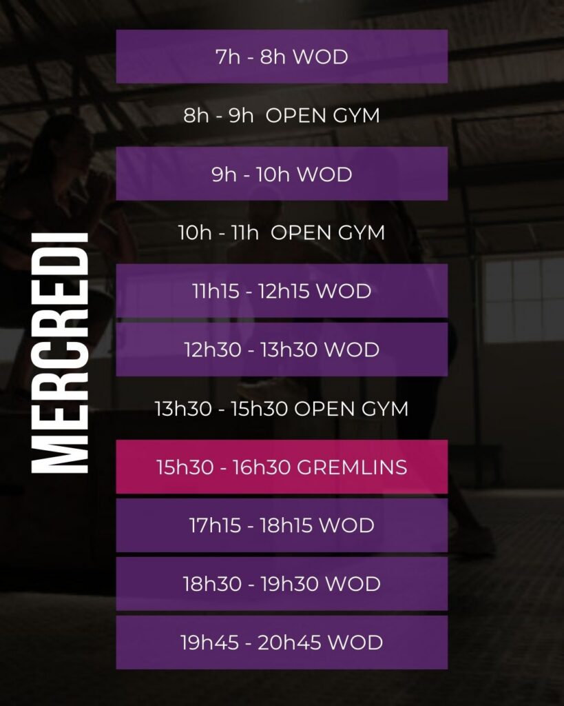 Horaires des Wods créneaux sportifs Dinan Taden CrossFit Kids